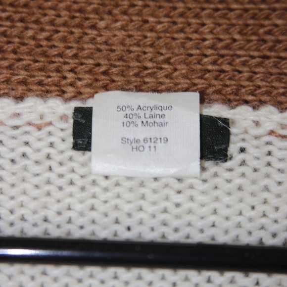 J Crew Shawl Collar Cardigan Sweater Womens L White Brown Mohair Wool Blend - Picture 3 of 6